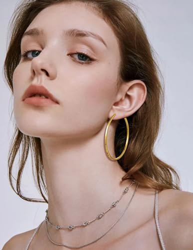4 Pairs Clip on Hoop Earrings for Women CZ Twist Fake Hoop Earring Sets Spring Hoops for Non Pierced Ears Gold Tone 30/40/50/60/70mm - size: 50mm