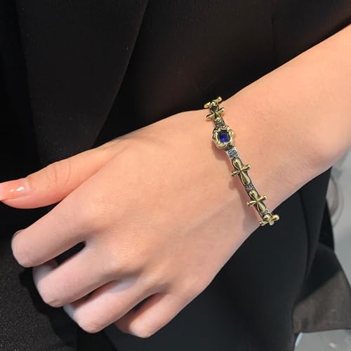 Innocence S925 Silver-Plated Antique Wide Feather Cuff Bracelet For Men Women Adjustable Retro Twisted Feathers Bracelets Gift Jewelry - color: Cross