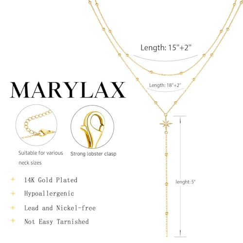 Lariat Gold Necklace for Women, 14K Gold Plated Dainty Drop Y Necklace, Waterproof Non Tarnish Long Layered Beaded Chain Lariat Necklace Prom Jewelry Summer Vacation Gift for Her - color: Gold-5