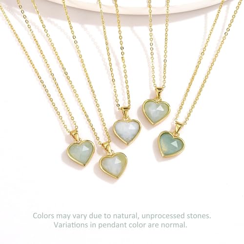 KissYan Healing Crystal Necklace, 14K Gold Plated Natural Stone Pendant Necklace Reiki Quartz Amethyst Citrine Gemstone Spiritual Jewelry Gifts for Women Girls - color: A-Aquamarine-Heart