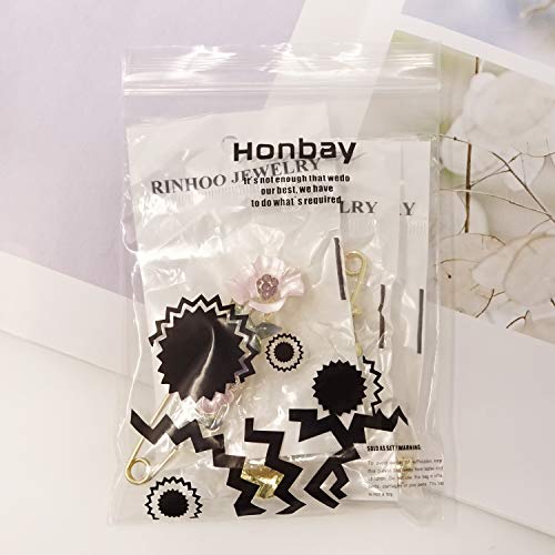 "Honbay 3PCS Stylish Chic Flower Brooch Large Safety Pins for Sweaters, Shawls, Collars, Dresses and Most Clothes"