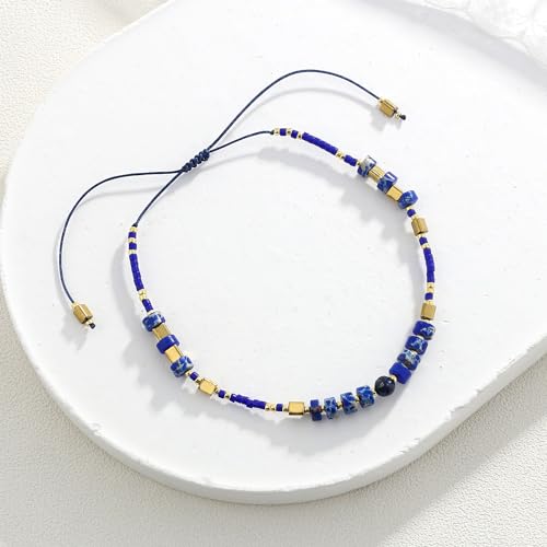 KELITCH Crystal Agate Friendship Bracelet Handmade Seed Beads Adjustable Bracelets for Women - color: Blue 15E