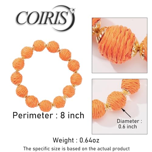 Coiris Rattan Raffia Woven Adjustable Boho Bracelet for Women | Handmade Bracelets Stretch Bracelet - color: Orange