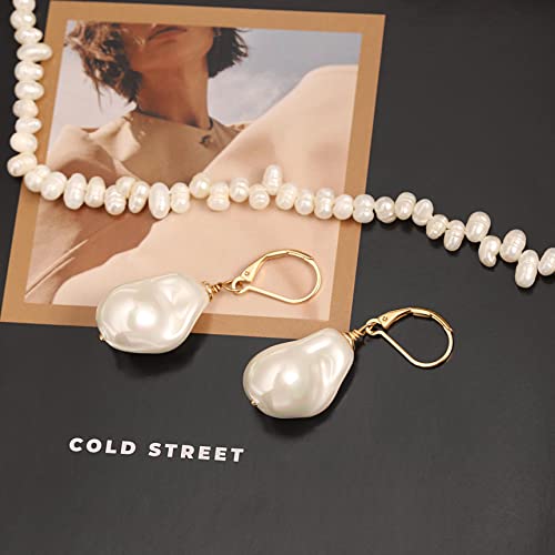 Handpicked White Pearl Earrings 18k Gold Plated Leverback Dangle Stud Pearl Earrings Jewelry for Women - style: Baroque Pearl