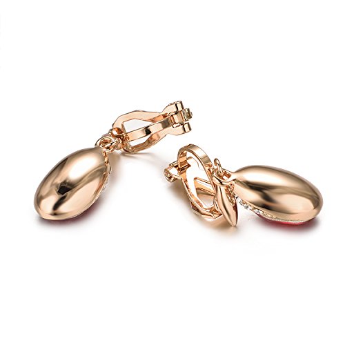 Yoursfs Wedding Clip on Earrings For Women 18K Gold Plated Halo Big Austrian Crystal Dangle Earring Birdal Jewelry - color: Red