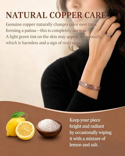 BioMag Pure Copper Bracelet & Ring for Women Men, 99.99% Solid Handmade Copper Cuff Bangle, Adjustable Jewelry Gift with Gift Box - color: Copper-Flower