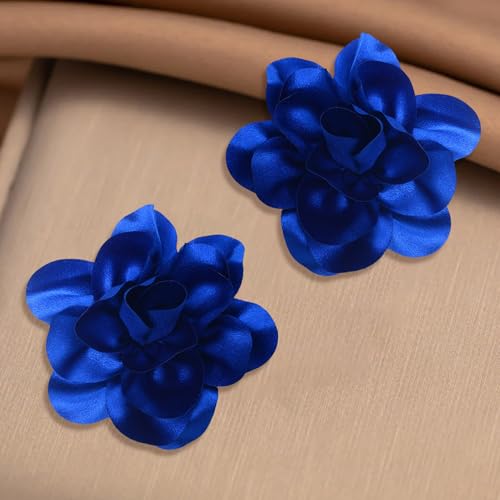 2Pack 6inch Extra Large Satin Brooches Lapel Pins Dainty Elegant Fabric Camellia Rose Flower Brooch Pin for Women Wedding Part Dance Clothes Accessories Jewelry - color: Royalblue