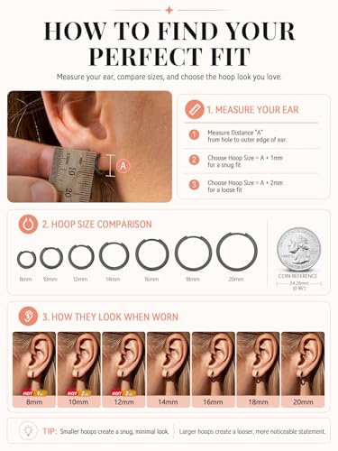 FaithHeart 925 Sterling Silver Post Huggie Hoop Earrings for Women 8-20mm | Silver/Black/Gold/Rose Gold Small Hoop Earrings, Hypoallergenic Lightweight Cartilage Huggie Earrings, Gift Box - color: Black, size: 16mm