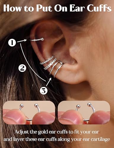 LOLIAS 925 Sterling Silver Ear Cuffs Non Piercing - 14K Gold Plated Ear Cuff Earrings for Women Adjustable Clip on Cartialge Earrings Non Pierced Fake Earring Stacks - color: Silver-Thin Double Hoop