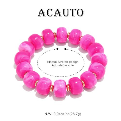 Chunky Beaded Bracelet for Women-Boho Bold Acrylic Resin Stretch Bracelets Trendy Summer Beach Elastic Bangle Vacation Jewelry Accessories - color: Style 1-Magenta