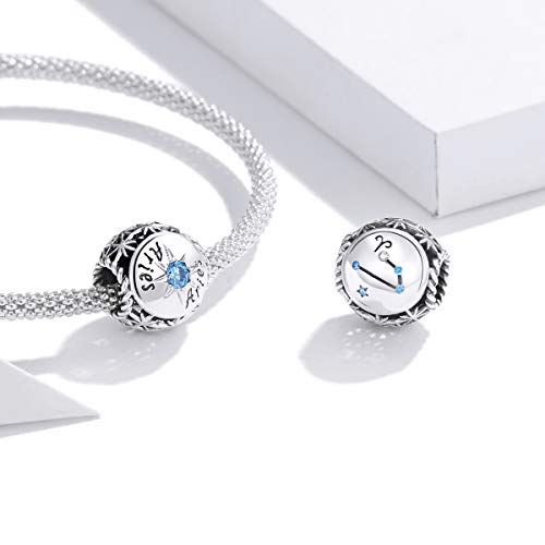 Zodiac Sign Charm fit Charms Bracelet 925 Sterling Silver Charm Birthday Charm 12 Constellations Charms For pandora Bracelets - color: Aries