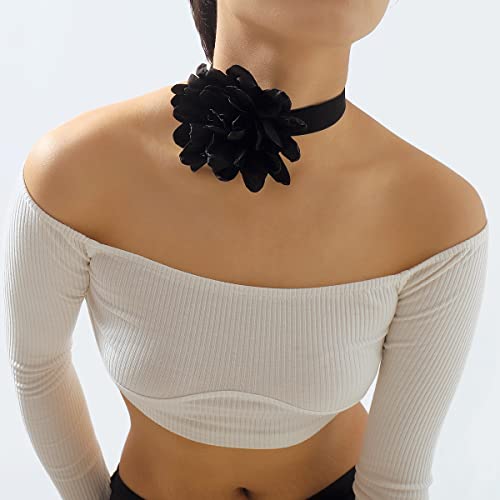 Rose Black Velvet Floral Choker Necklace - Camellia Daisy Rosette - Spring Summer Flower Jewelry - color: Black2