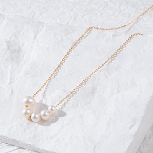 925 Sterling Silver Dainty Freshwater Cultured Pearl Choker Necklace White Genuine Real Pearl Charm Necklaces Jewelry Gifts for Her - color: 5 Size Gradient-Gold