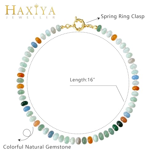 HAXIYA Colorful Beades Gemstone Necklace for Women Boho Beaded Choker | Rainbow Natural Stone Chunky Bead Surfer Summer Beach Necklaces Jewelry Hypoallergenic - color: Green