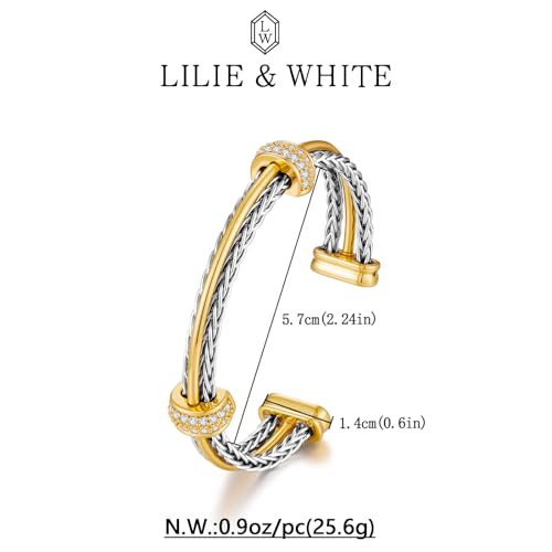 LILIE&WHITE Gold And Silver Bracelets For Women With Braided Design Chic Gold Bangle Statement Bracelet Cuff Bracelets Fashion Jewelry - color: SL22993A