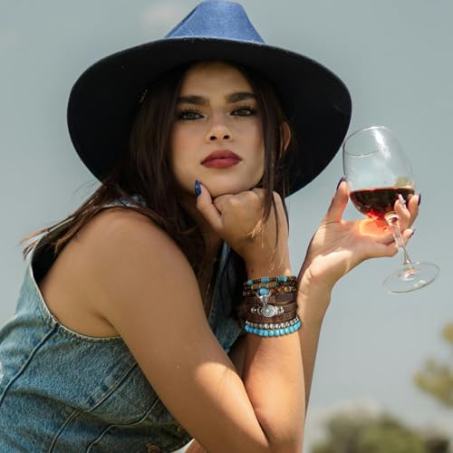 Stack Turquoise Western Bracelets for Women Boho Turquoise Beaded Concho Bangle Ox-Head Charm Cowboy Chic Bracelets Western Jewelry Cowgirl Accessory for Country Concert Outfits - color: Silver OX-Head