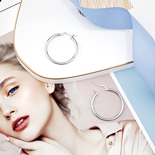 JIAYIQI Sterling Silver Hoop Earrings 18K White Gold Plated Silver Circle Endless Earrings Hoops Jewelry Lightweight Hoop Earring for Women Diameter 10,14,16,18,20,25,30,35,40,50,60mm - style: Silver-25mm