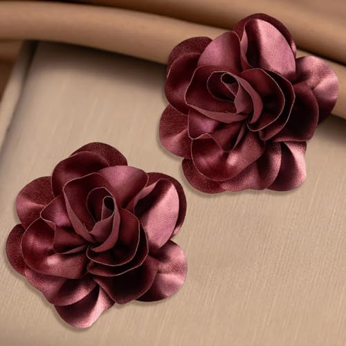 2Pack 6inch Extra Large Satin Brooches Lapel Pins Dainty Elegant Fabric Camellia Rose Flower Brooch Pin for Women Wedding Part Dance Clothes Accessories Jewelry - color: Cameo Brown