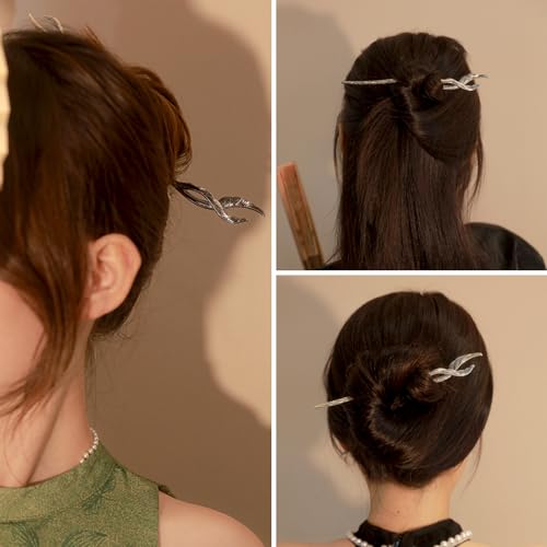 2 Pcs Hair sticks for buns,French hair pins for women,Buns and Updos with No Hair Damage,Metal Feather French Pin Great Hold,Suitable for fine & thick hairUS304