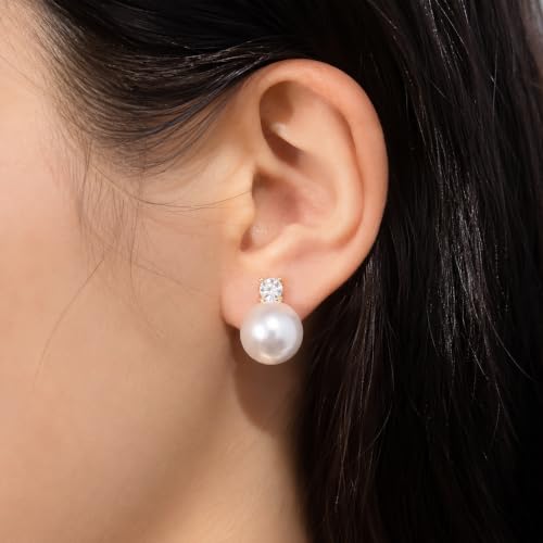 Pearl Clip on Earrings for Women - 14K Gold Silver Plated Cubic Zirconia Non Pierced Ear Clips Jewelry Gifts for Wedding Bridal Party Gifts - color: Gold-10mm