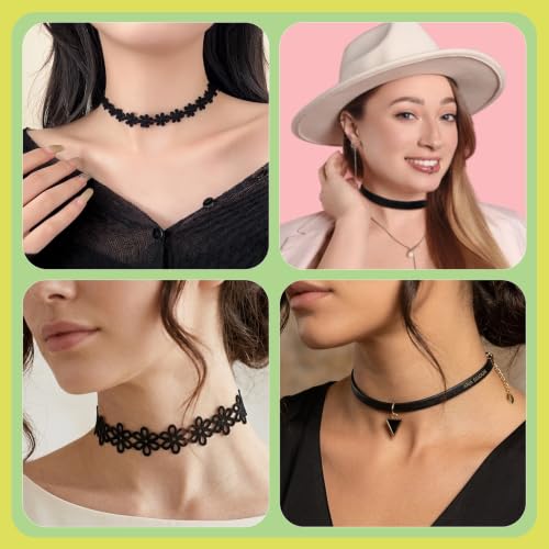 6 Pack Black Velvet Lace Choker Necklace Set Gothic Layered Chokers with Cross Pendant Tattoo Style for Women Adjustable Fashion Jewelry for Daily Wear