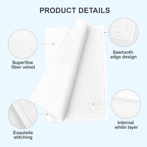 SEVENWELL Silver Polishing Cloth, 2PCS Large Jewelry Cleaning Cloths | Dual-Layer Cleaning, Large 10" × 12", Reusable, Removes Tarnish, Restores Shine, For Sterling Silver, Gold & Platinum - color: White