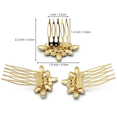 Bridal Crystal Hair Piece with Comb 3 Pieces Small Rhinestone Wedding Gold Hair Pins Accessories for Women Girls (Green) - color: Green