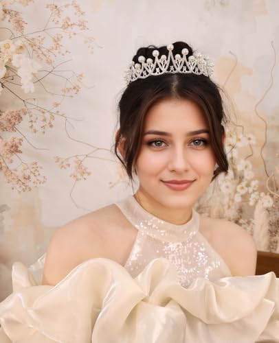 Wedding Crystal Tiara for Women Elegant Bridal Pearl Rhinestone Crown Swan Queen Princess Costume Crown Star Crystal Headpiece Accessory for Cosplay Birthday Party - color: Pearl 2
