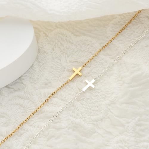 Ankle Bracelets for Women 14K Gold Sterling Silver Plated Anklets for Women Waterproof Dainty Anklets with Cubic Zirconia,Clover, Forever Love Knot, Chains Trendy Everyday Anklet Beach Summer Jewelry Gift - color: Cute Cross-Gold