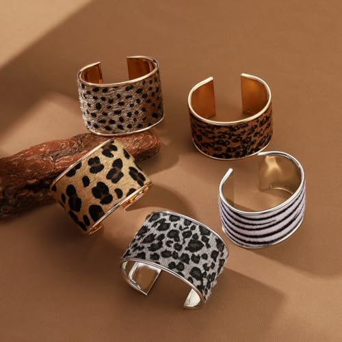 COLORFUL BLING Metal Punk Leopard Print Bangle Bracelet for Women Wide Chunky Gold Stackable Wrapped Open Cuff Bracelets Wristband Statement Jewelry - style: style 3