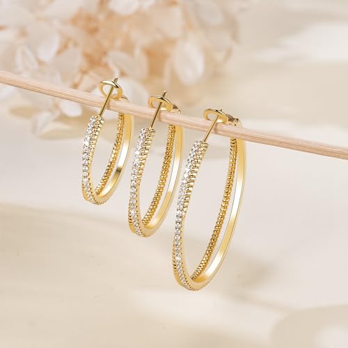 SANDRA REDD Gold Hoop Earrings 14K Gold Earrings for Women Gold Earrings | Cubic Zirconia 14K Gold Hoop Earrings for Women Hypoallergenic Lightweight Gold Hoop Earrings for Women 25/30/40mm - size: 25mm