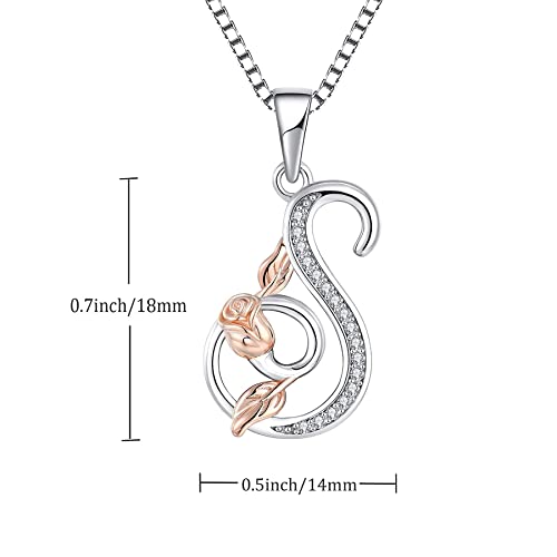 STARCHENIE Initial Necklace for Women Sterling Silver Letters 26 Alphabet Pendant Rose Flower Jewelry Gifts for Family Sisters Friend - color: S