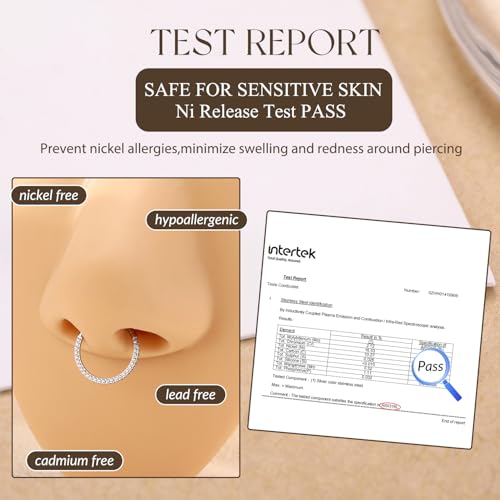 GAGABODY Septum Clicker Conch Piercing Jewelry 16 Gauge Earrings Hoop 20g Ring Nose Hoops Surgical Steel Lip Rings with 3 Sides CZ Helix Rook Cartilage Earrings - color: Style11:Silver+3 Sides CZ