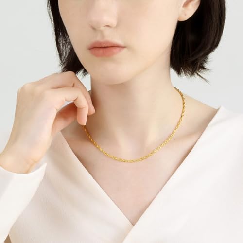 Gold Silver Necklace Chain With Adjustable Lobster Clasp, Diamond Cut Geometric Gold Beads Stationed on Dainty 2mm Cable Box Chain, 16 Inches Rolo Oval Figaro Link Singapore Chain. - color: Gold04