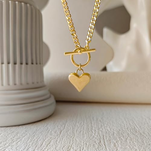 HERIER Cute Heart Necklace Dainty 18k Gold Plated Tiny Heart Pendant Choker Necklaces Small Gold Love Open Heart Chain Necklace for Women Simple Gold Necklace for Women Trendy Jewelry - color: Chunky Puffy Heart Necklace-Gold