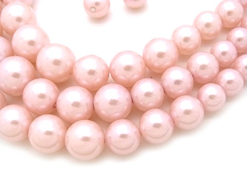 Fashion 21 Women's Faux Pearl Three Multi-Strand Statement Necklace and Earrings Set - color: Light Pink