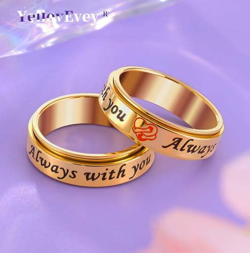 Fidget Spinner Ring for Women - 18K Gold Plated Stainless Steel Hug Ring with Always with You Message - Anniversary Engagement Birthday Graduation Gifts - color: Gold