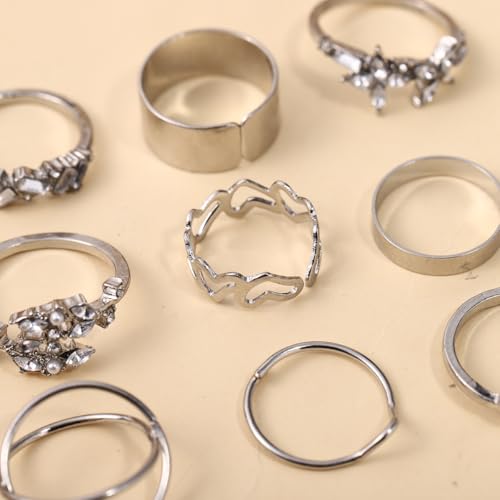 42-Piece Gold Tone Stackable Ring Set for Women, Boho Minimalist Stacking Rings with Crystal & Heart Accents, Adjustable Open Band Jewelry for Daily Wear - style: ZH00098