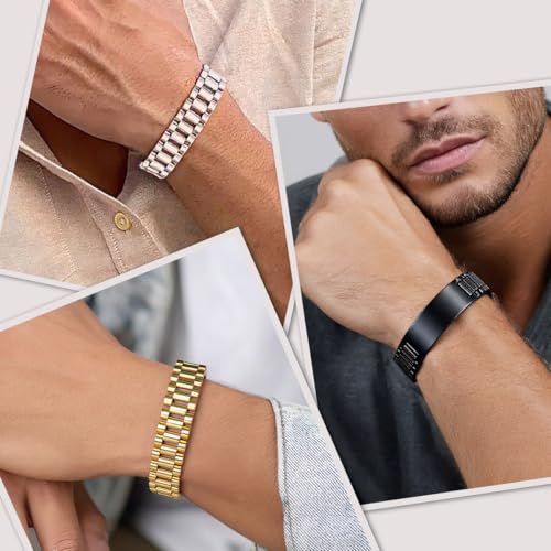 ChainsHouse Men Stainless Steel Bracelet Adjustable Custom ID Engraved Gift | Personalized Silver/Gold/Black for Birthday Father Husband Boyfriend with Gift Box Adjustable Tool 10mm/15mm/15.5mm 8.3"/8.7" - color: Q.15mm Width-Black-No Custom