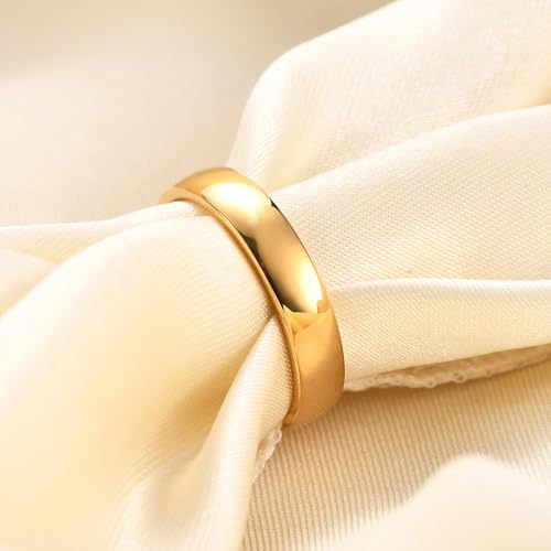 Tungsten Domed Wedding Band Men Women High Polish Comfort Fit - color: 4mm-Gold