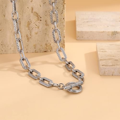 Wire Necklaces for Women, 2 Tone Link Chain Necklaces Circles Adjustable Necklaces Costume Jewelry for Women Gifts - color: Paperclip-C