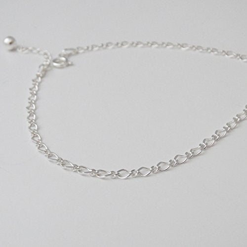 FashionJunkie4Life Sterling Silver Adjustable Link Anklet with Extension, Sterling Silver ankle bracelets for women, Summer bracelets, Foot Jewelry, Boho Jewelry for women - color: Figaro Link