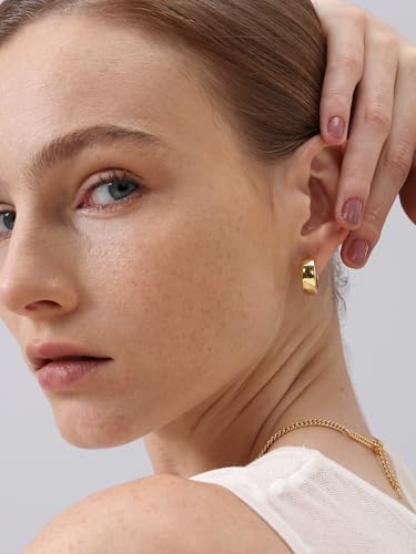 FRUMOS 18K Gold Plated Chunky Hoop Earrings for Women Fashion Thick Gold Hoops Set Jewelry for Birthday Christmas Gifts - color: Dome Gold