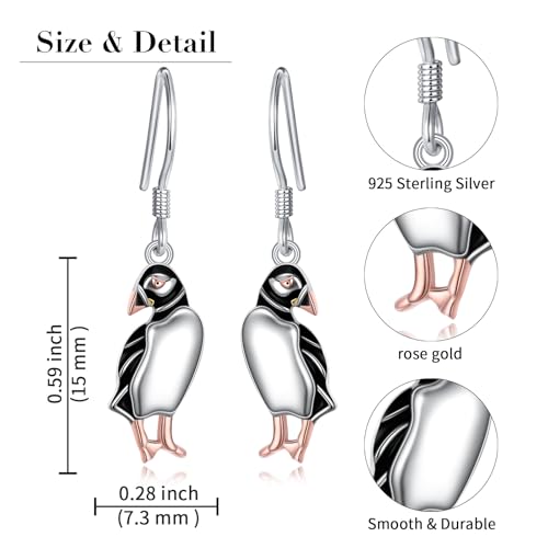 S925 Sterling Silver Cute Bird Earrings for Women Jewelry - color: White-Puffins
