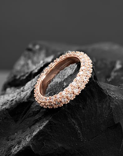 Bling Halo Stacking Ring for Men Women - 18k Gold Plated Stackable Cubic Zirconia Band - Created Diamond Iced Out Hip Hop Jewelry Gifts - color: Womens Style A-Rose Gold Plated, size: 9