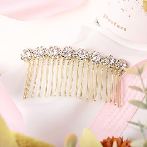 Geosar 4 Pieces Alloy Rhinestone Side Hair Combs Crystal Flower Clips Wedding Comb Bridal Jewelry Clips Combs French Hair Accessories for Women(Gold) - color: Gold