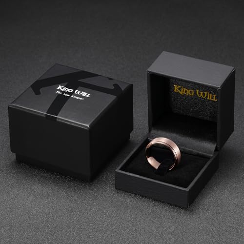 King Will Classic Tungsten Wedding Band for Men, 6/7/8/9/10mm Widths, Polished Finish Step Edge Matte Rings Comfort Fit - color: C-rose gold 8mm