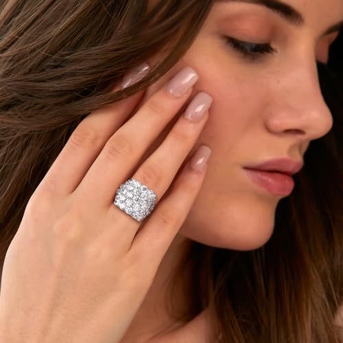 925 Sterling Silver Pave Birthstone Chunky Statement Rings for Women Men | 14K Gold Plated/Silver Large Dome Ring Birthday Cocktail Jewelry,Size 6 to 10(with Gift Box) - color: 04-Cubic Zirconia-Apr.