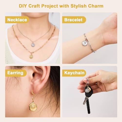 2 Colors Round Stainless Steel Charm for Jewelry Making 20pcs Lucky Clover Charms Bulk with Jump Rings - color: Clover Gold Silver