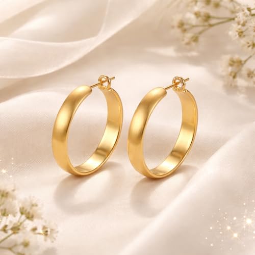 14K Gold Hoop Earrings for Women Chunky Large Gold Earrings 40mm | 14 carat 14 kt 14k solid gold hoop earrings